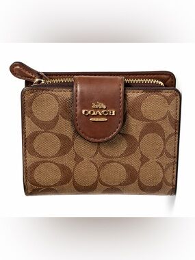 Coach | Signature | Canvas Brown Snap Wallet | Compact Bifold | Coin Purse